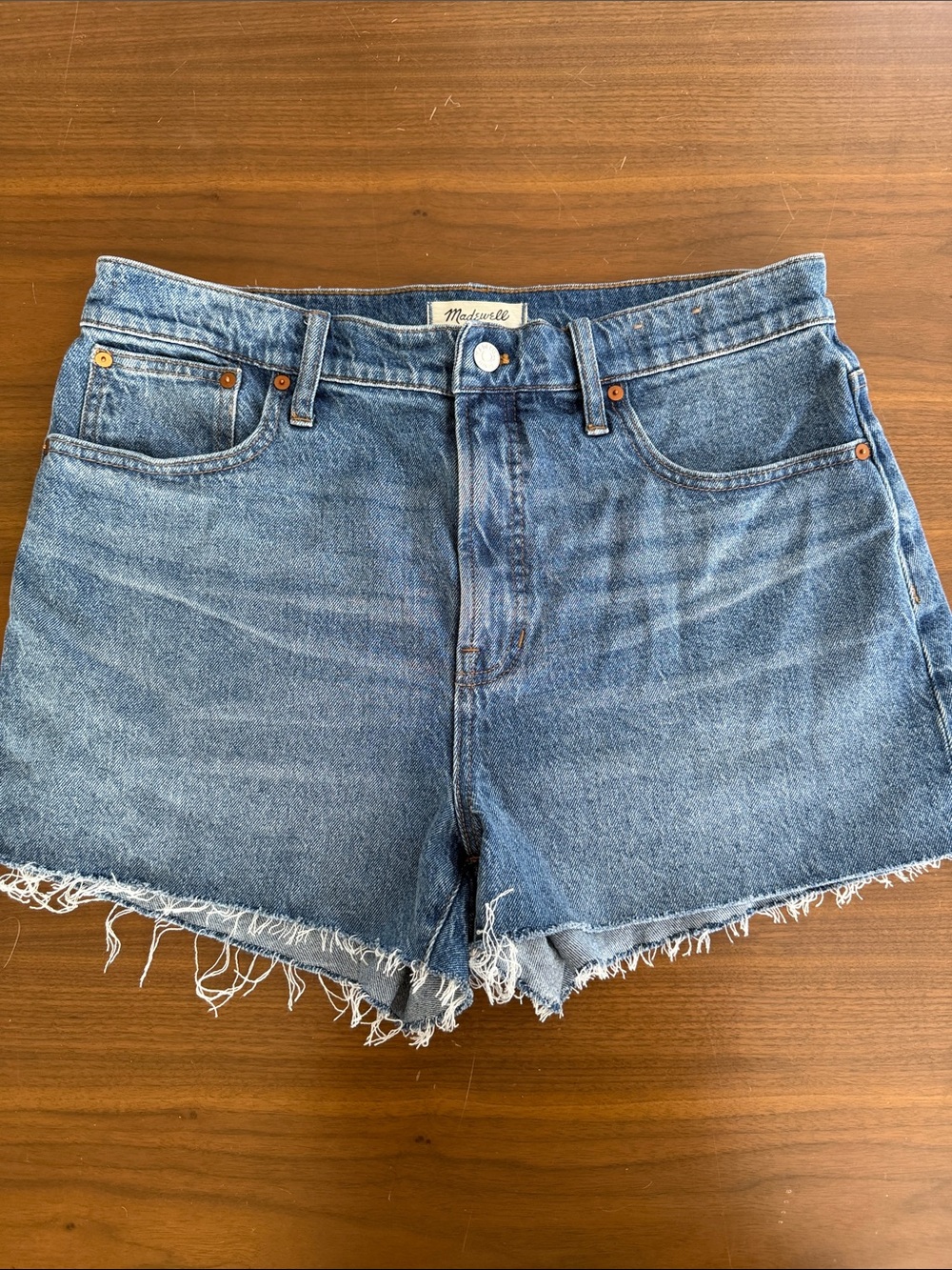 Madewell Light Blue High-Rise Frayed Hem Denim Shorts